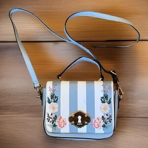 Aldo Purse Bag Women's Small Blue White Striped Embroidered Snap Close Casual